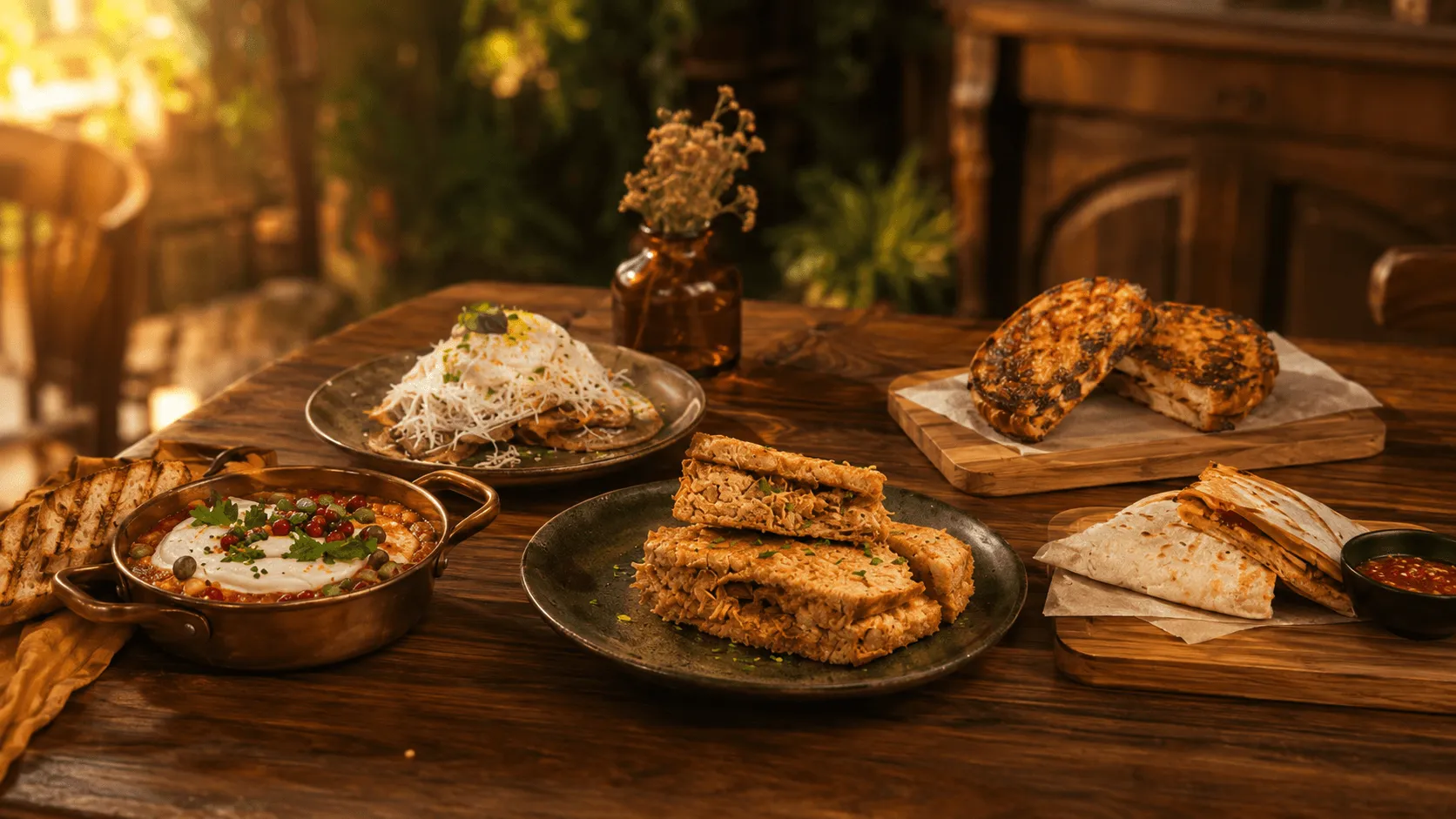 Mesa com pratos especiais do brunch do Café Velho Formoso
