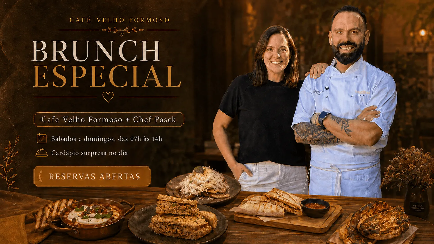 Panfleto da campanha de parceria entre Café Velho Formoso e Chef Pasck