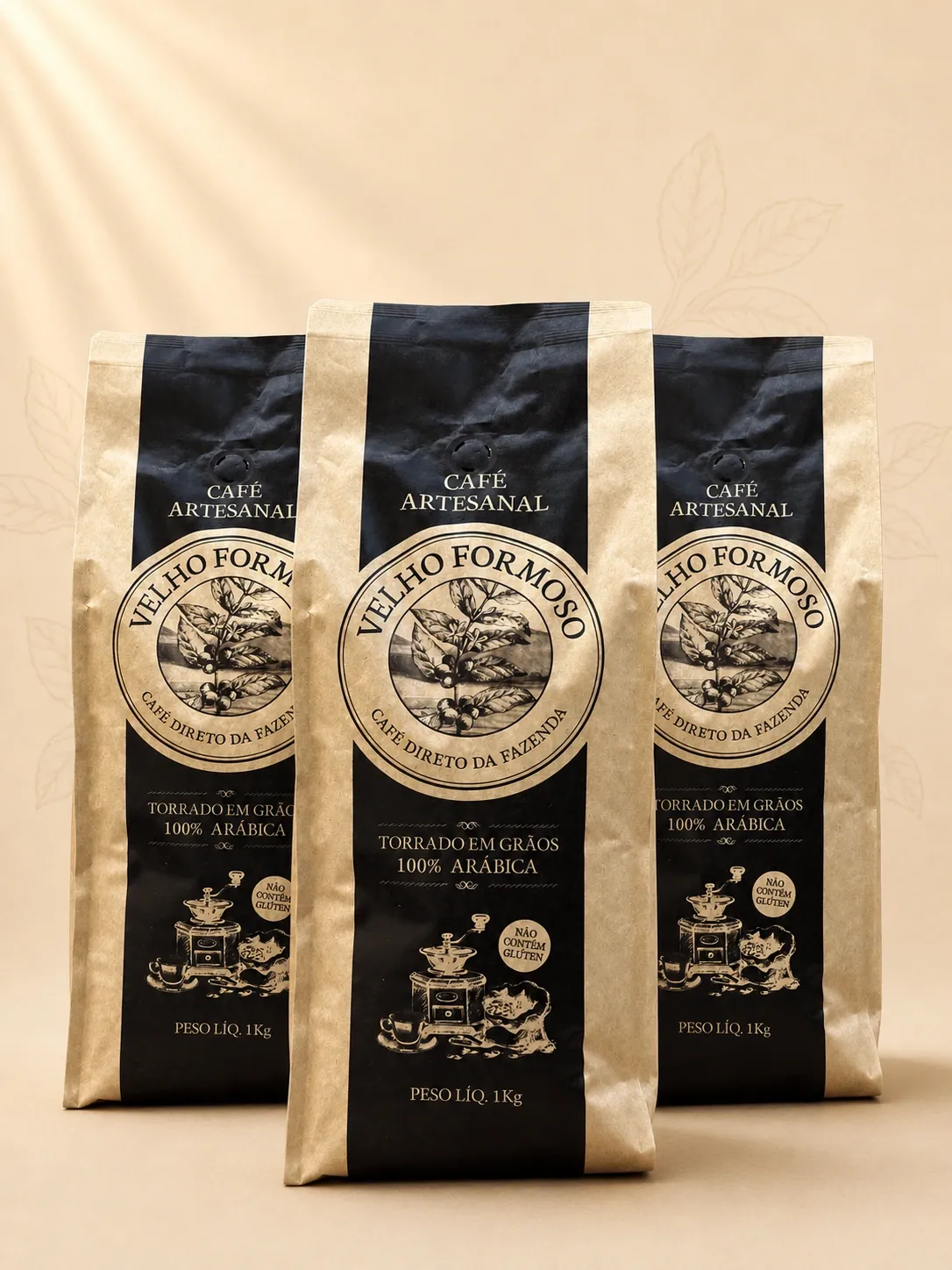 Kit com três pacotes de 1 kg do Café Velho Formoso